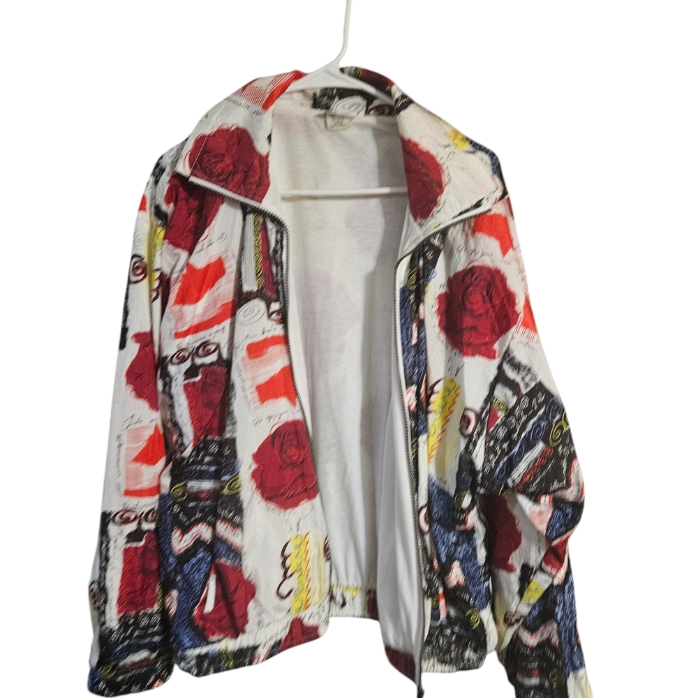 Sergio Tacchini Red and White Bomber Jacket with Artistic Flair - Picture 3 of 10